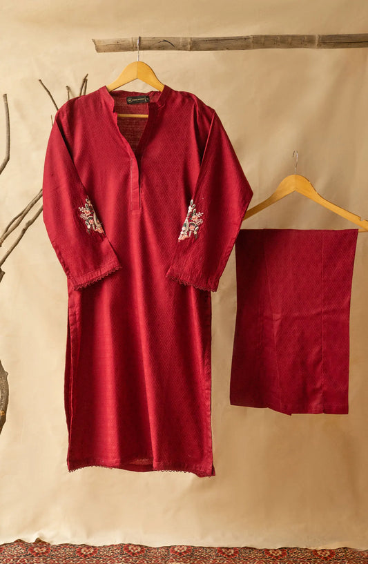 Amna Khadija Monzene Pret Collection 2024 - Maroon Emb Separates