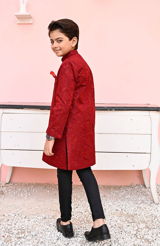 Exclusive Sherwani Collection By Hassan Jee - Maroon Sequence Sherwani - S8