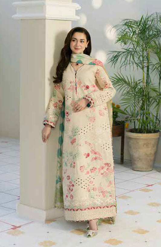 Maryum n Maria Embroidered Lawn Unstitched 3 Piece Suit - MS50109 AEISHA - MNM25HLL - Cream - summer Collection