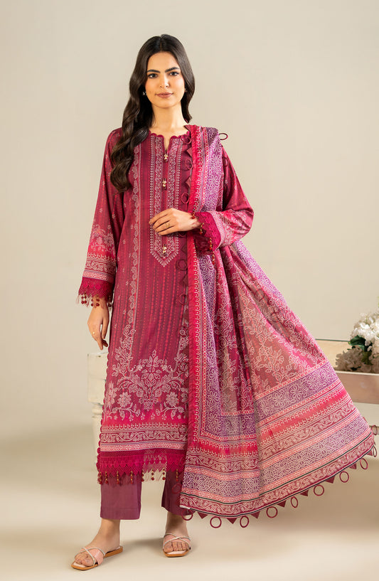 Mausummery Printed Lawn Unstitched 3 Piece Suit - Meihua - MUS25SUL - Magenta - Summer Collection