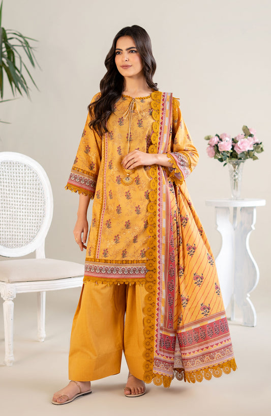 Mausummery Printed Lawn Unstitched 3 Piece Suit - Marigold - MUS25SUL - Mustard - Summer Collection