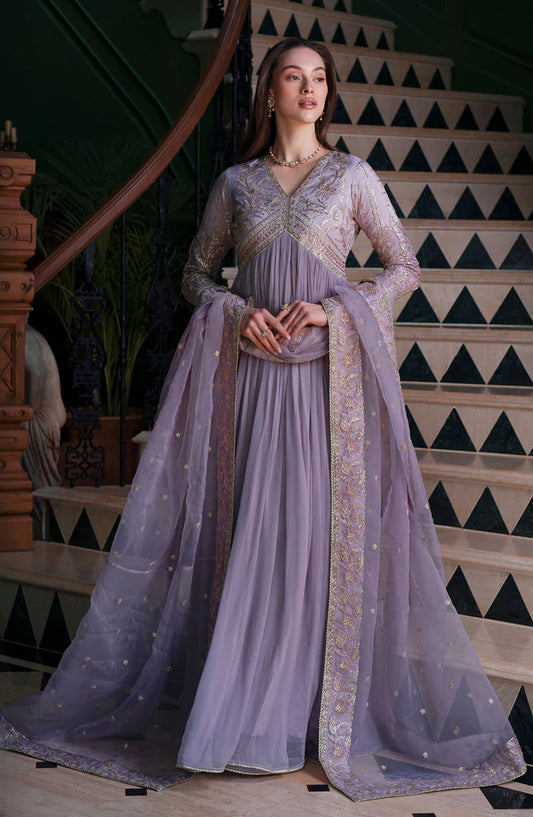 Mehak Yaqoob Embroidered Chiffon Stitched 3 Piece Suit - Stella - MY25MRV2 - Purple - Formal Collection