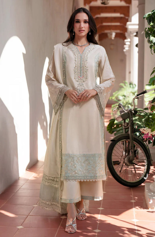 Mehak Yaqoob Embroidered Silk Stitched 3 Piece Suit - Luna - MY25MRV2 - Beige - Formal Collection