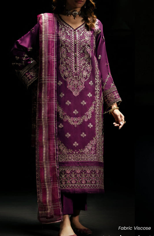Casual Lite Embroidered Viscose Stitched 3 Piece - Merjanda Hue - CL25B1 - Purple - Winter Collection