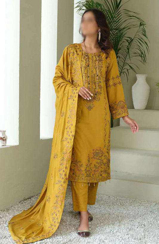 Dyed Linen Embroidered Collection by Marjjan - ML-247 (MUSTARD)