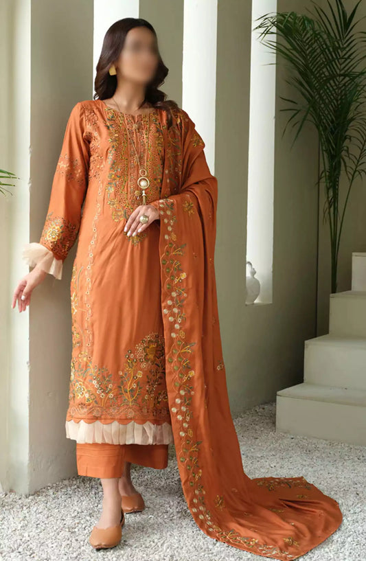 Dyed Linen Embroidered Collection by Marjjan - ML-247 (RUST)