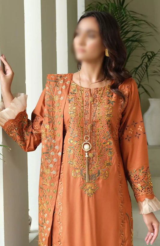 Dyed Linen Embroidered Collection by Marjjan - ML-247 (RUST)