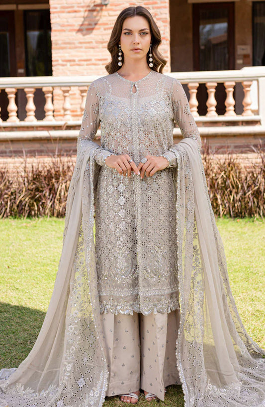 Isabella by Marjjan Embroidered Chiffon Unstitched 3 Piece Suit - MLC-25 - MJ25IF - Grey - Festive Collection