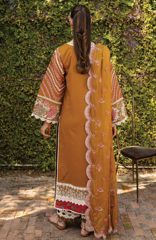 Ruhi by Marjjan Embroidered Lawn Unstitched 3 Piece Suit - MLL-01 A - MJ25RU - Mustard - Summer Collection