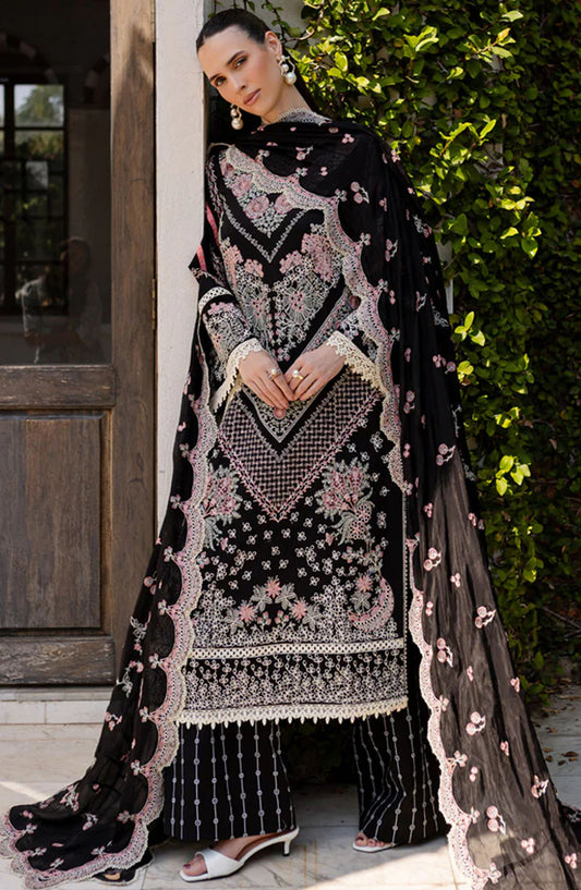 Ruhi by Marjjan Embroidered Lawn Unstitched 3 Piece Suit - MLL-01 B - MJ25RU - Black - Summer Collection