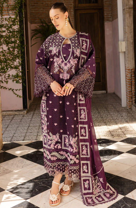 Ruhi by Marjjan Embroidered Lawn Unstitched 3 Piece Suit - MLL-06 A - MJ25RU - Purple - Summer Collection