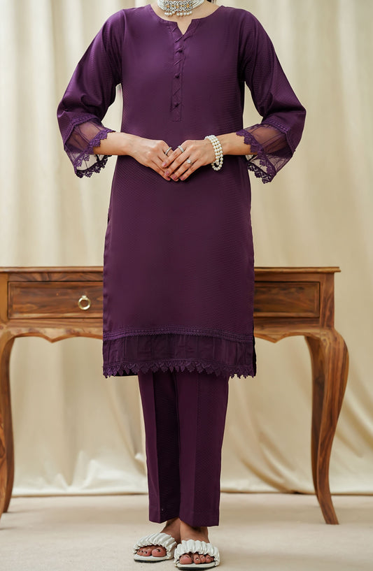 Maahe by Amna Khadija Solids Jacquard Stitched 2 Piece Suit - MLPS-11 - AM25M3 - Purple - Casual Collection