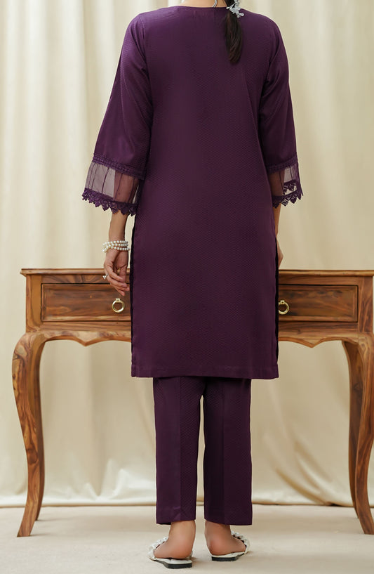 Maahe by Amna Khadija Solids Jacquard Stitched 2 Piece Suit - MLPS-11 - AM25M3 - Purple - Casual Collection