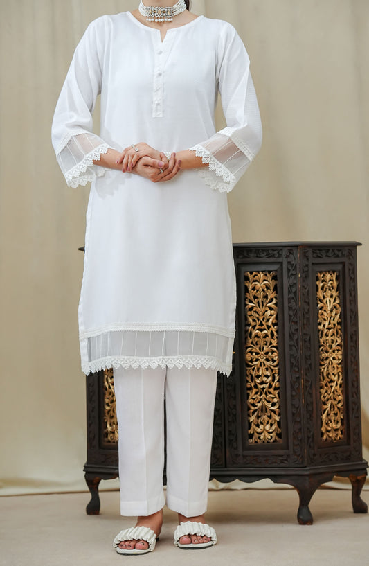 Maahe by Amna Khadija Solids Jacquard Stitched 2 Piece Suit - MLPS-14 - AM25M3 - White - Casual Collection