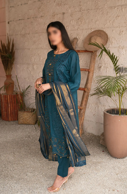 Emb Lawn Collection with Emb Jacquard Dupatta Collection by Marjjan - MNC-175 (BLUE
