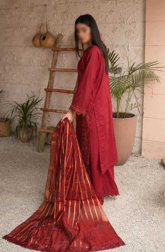 Emb Lawn Collection with Emb Jacquard Dupatta Collection by Marjjan - MNC-175 (RED)
