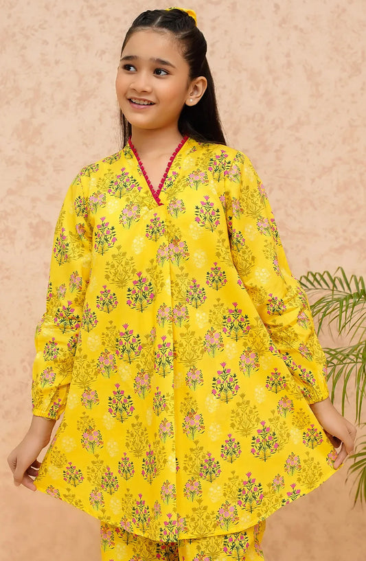 Modest Printed Lawn Stitched 2 Piece Suit - 9370-Ylw-Sunflower - MOD25SP - Yellow - Summer Girls Collection