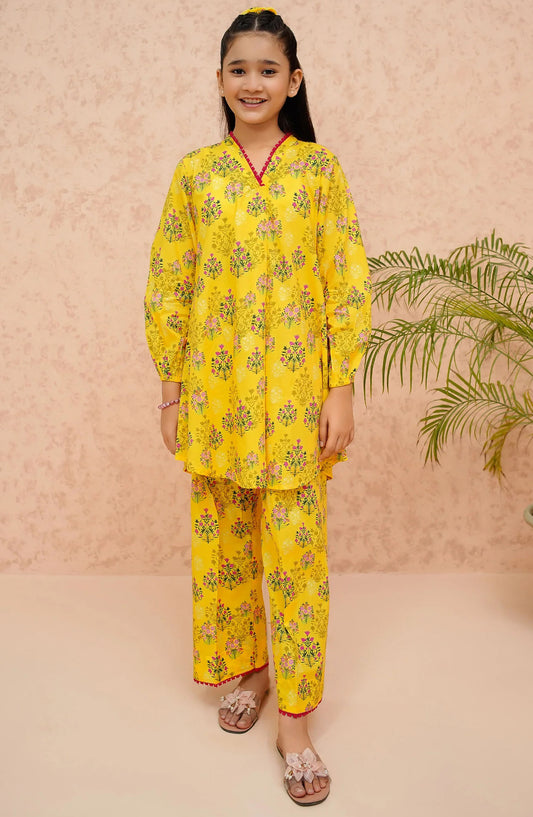 Modest Printed Lawn Stitched 2 Piece Suit - 9370-Ylw-Sunflower - MOD25SP - Yellow - Summer Girls Collection