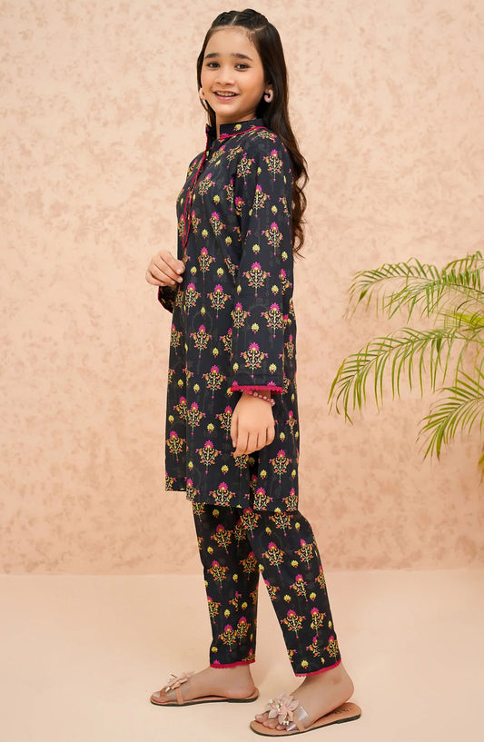 Modest Printed Lawn Stitched 2 Piece Suit - 9300-Blk-Black Rose - MOD25SP - Black - Summer Girls Collection