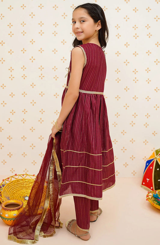 Modest Embroidered Cotton Lawn Stitched 3 Piece Suit - 9470-Mar - MOD25EKA - Maroon - Festive Collection