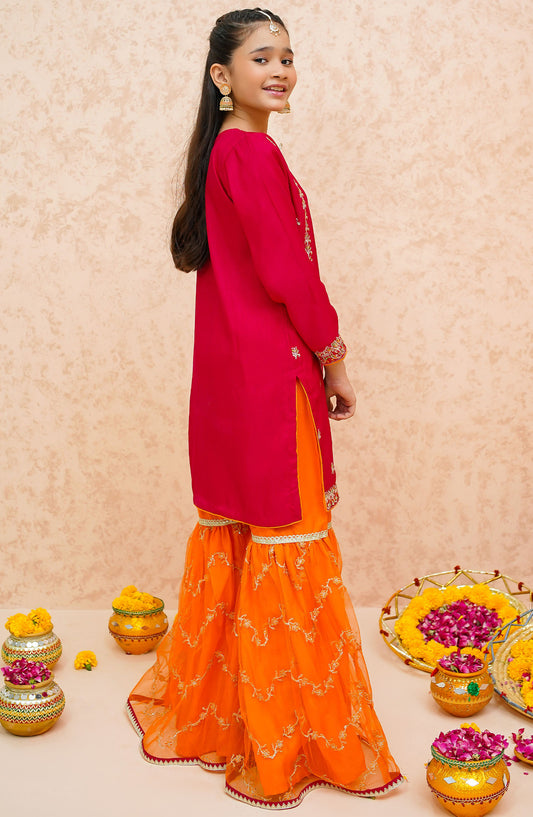 Modest Embroidered Rawsilk Stitched 3 Piece Suit - 9045-Pnk - MOD25GFC - Pink - Festive Collection