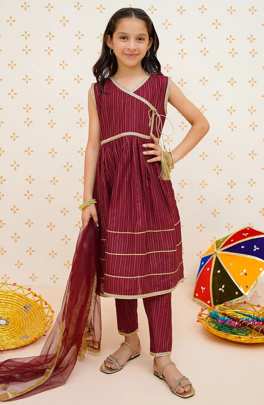 Modest Embroidered Cotton Lawn Stitched 3 Piece Suit - 9470-Mar - MOD25EKA - Maroon - Festive Collection