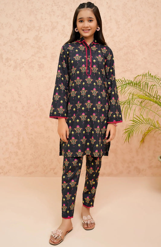 Modest Printed Lawn Stitched 2 Piece Suit - 9300-Blk-Black Rose - MOD25SP - Black - Summer Girls Collection