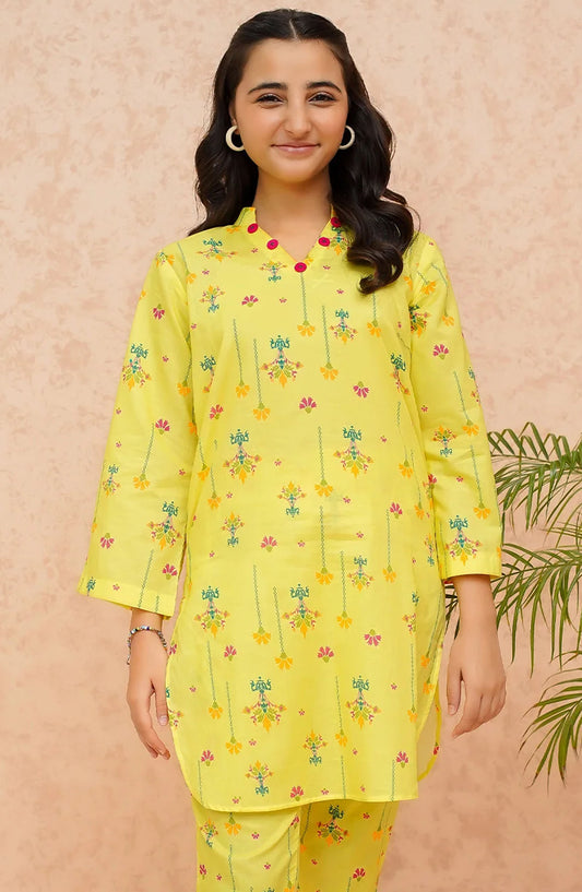 Modest Printed Lawn Stitched 2 Piece Suit - 9445-Ylw-Yellow Lily - MOD25SP - Yellow - Summer Girls Collection