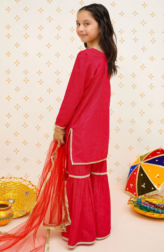 Modest Embroidered Cotton Lawn Stitched 3 Piece Suit - 9520-Red - MOD25EKA - Red - Festive Collection