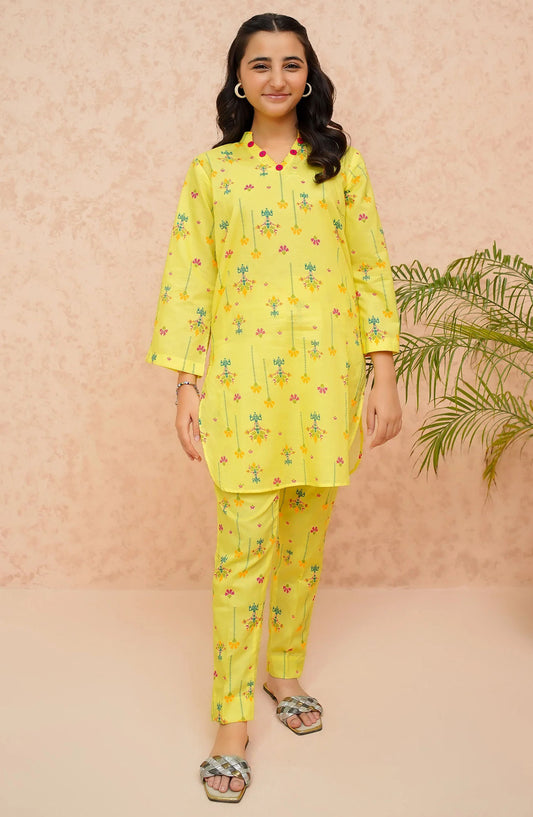 Modest Printed Lawn Stitched 2 Piece Suit - 9445-Ylw-Yellow Lily - MOD25SP - Yellow - Summer Girls Collection