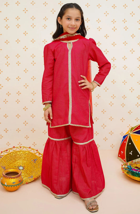 Modest Embroidered Cotton Lawn Stitched 3 Piece Suit - 9520-Red - MOD25EKA - Red - Festive Collection