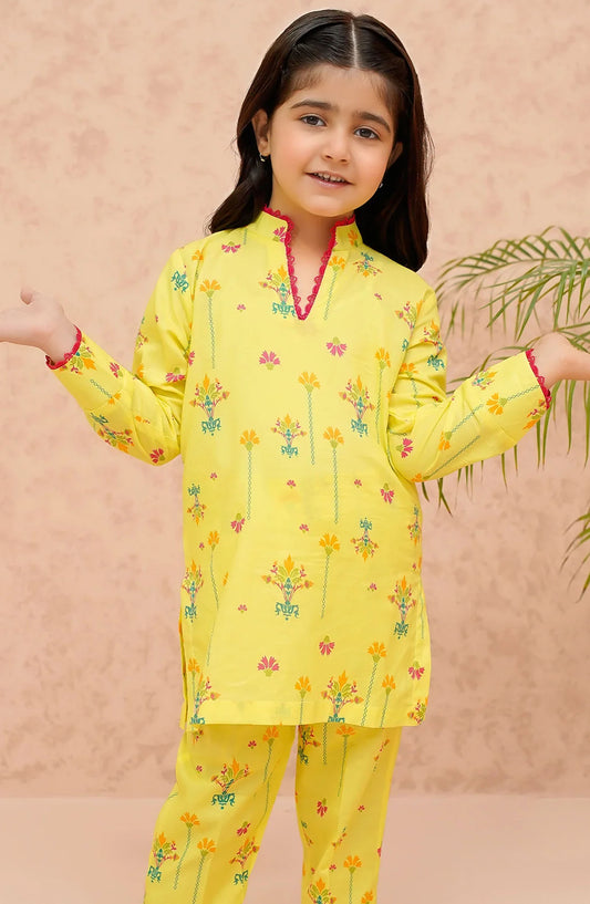 Modest Printed Lawn Stitched 2 Piece Suit - 9440-Ylw-Mango Mist - MOD25SP - Yellow - Summer Girls Collection
