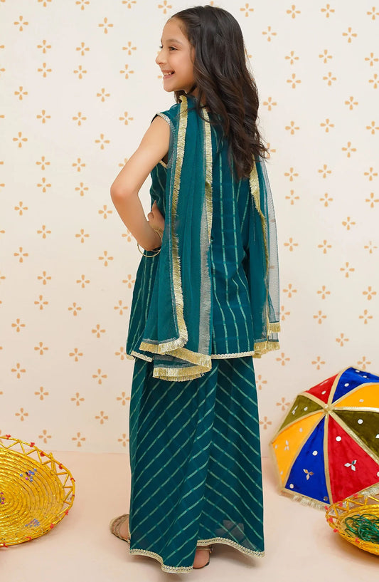 Modest Embroidered Cotton Lawn Stitched 3 Piece Suit - 9530-Grn - MOD25EKA - Blue - Festive Collection