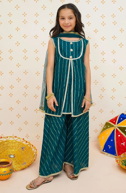 Modest Embroidered Cotton Lawn Stitched 3 Piece Suit - 9530-Grn - MOD25EKA - Blue - Festive Collection