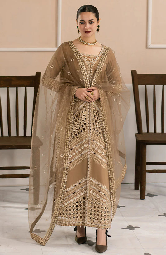 Maryum n Maria Embroidered Lawn Unstitched 3 Piece Suit - MS50156 Afsoon - MNM25ELL - Brown - Eid Collection