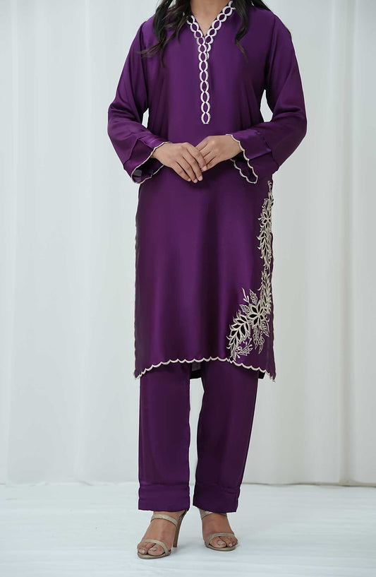 Marlene by Amna Khadija Embroidered Shamooz Silk Pret 2 Piece Suit - AM25MRS - MSS-02 - Purple - Winter Collection