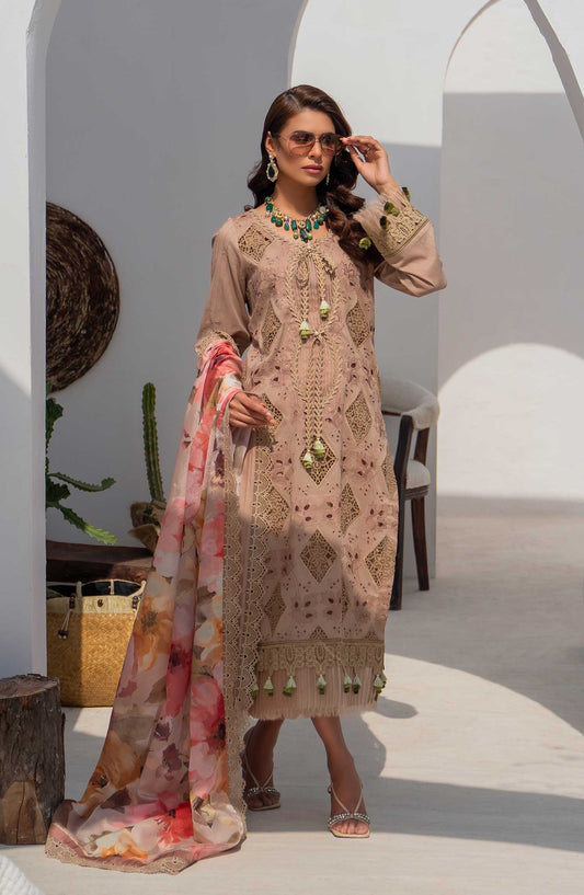 Mavi Embroidered Lawn Unstitched 3 Piece - MV-002 GRACE - MV25LL - Beige - Summer Collection