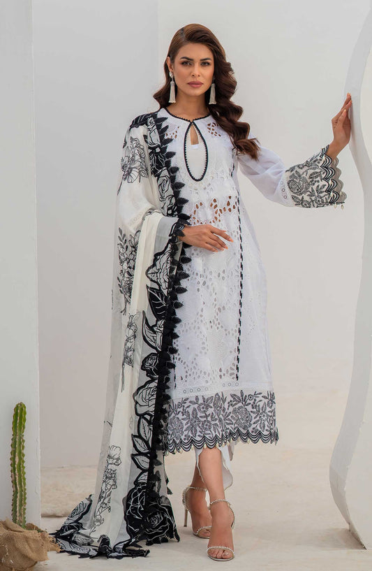 Mavi Embroidered Lawn Unstitched 3 Piece - MV-004 IVY - MV25LL - White - Summer Collection