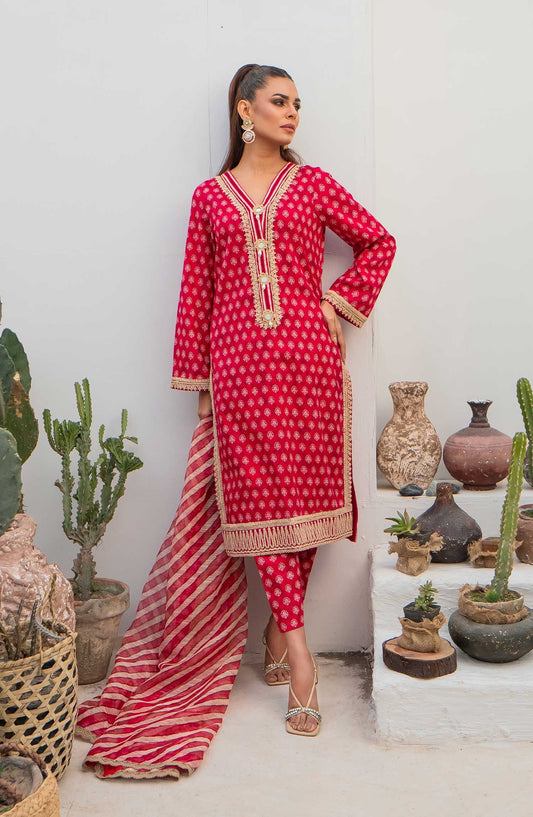 Mavi Embroidered Lawn Unstitched 3 Piece - MV 005 AURA - MV25LL2 - Red - Summer Collection