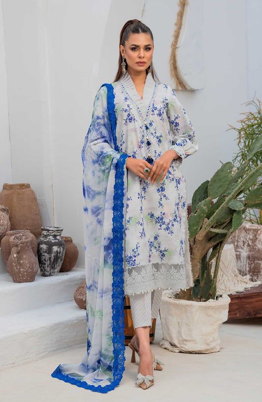 Mavi Embroidered Lawn Unstitched 3 Piece - MV 007 SAGE - MV25LL2 - Blue - Summer Collection