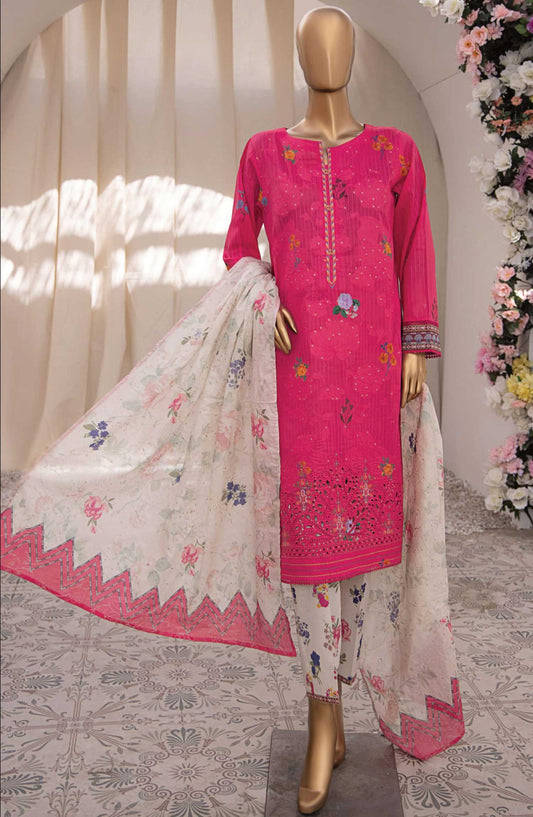Nayab by HZ Textile Embroidered Lawn Unstitched 3 Piece - NPE-15 - HZ25NL - Hot Pink - Summer Collection
