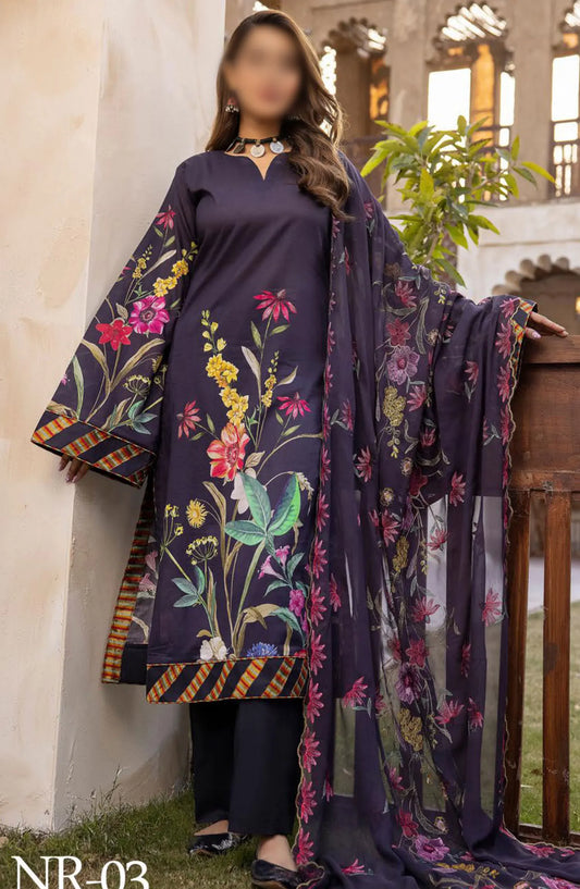 RangRez Printed and Embroidered Lawn Collection - NR-03