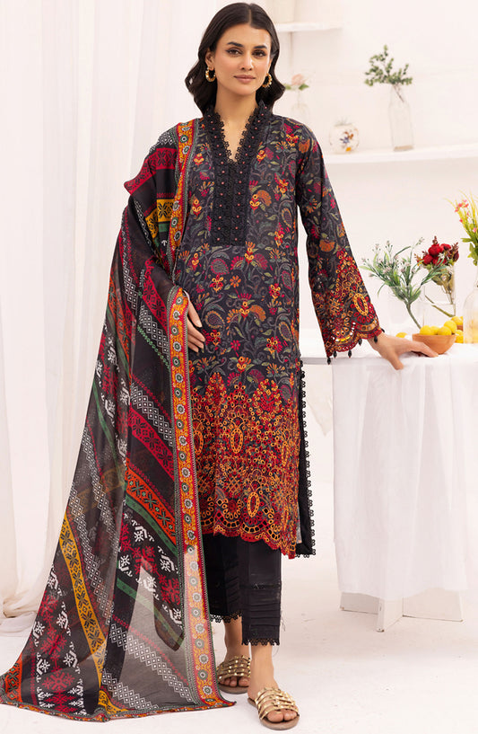 RangRez by NUR Embroidered Lawn Unstitched 3 Piece Suit - NR-401 - NUR25RRL - Black - Summer Collection