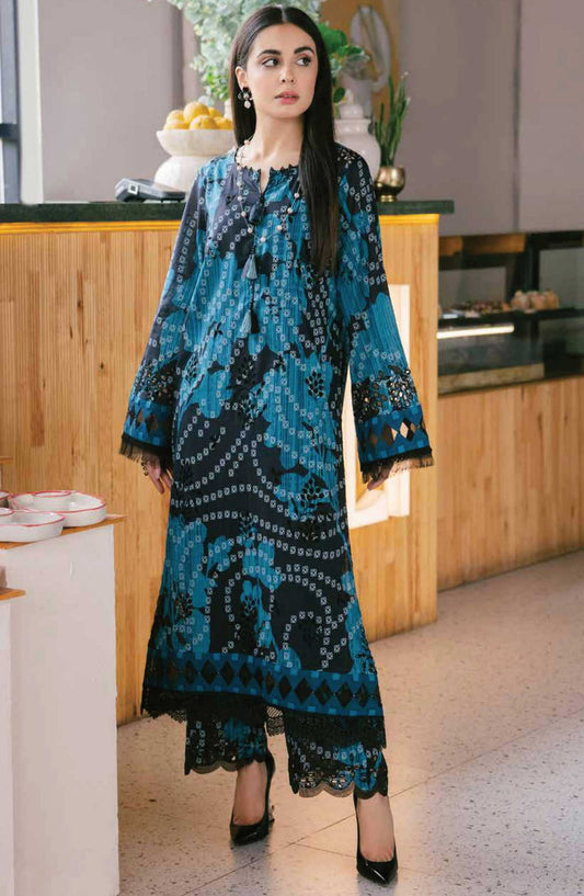 Ballerina by Nureh Embroidered Lawn Unstitched 2 Piece Suit - NU2 - 150 - NU25BC - Blue - Suumer Collection