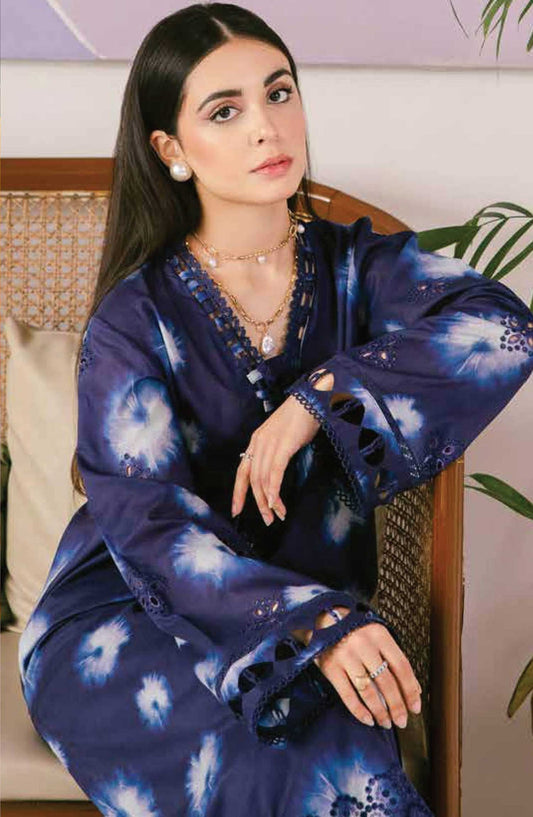 Ballerina by Nureh Embroidered Lawn Unstitched 2 Piece Suit - NU2 - 156 - NU25BC - Navy Blue - Suumer Collection