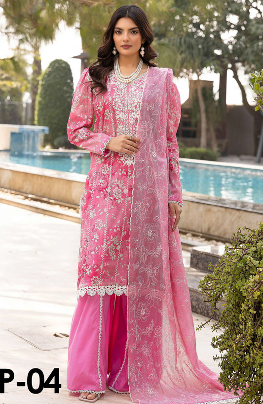 Printkari by NUR Embroidered Lawn Unstitched 3 Piece Suit - P-04 - NUR25PK - Pink - Summer Collection