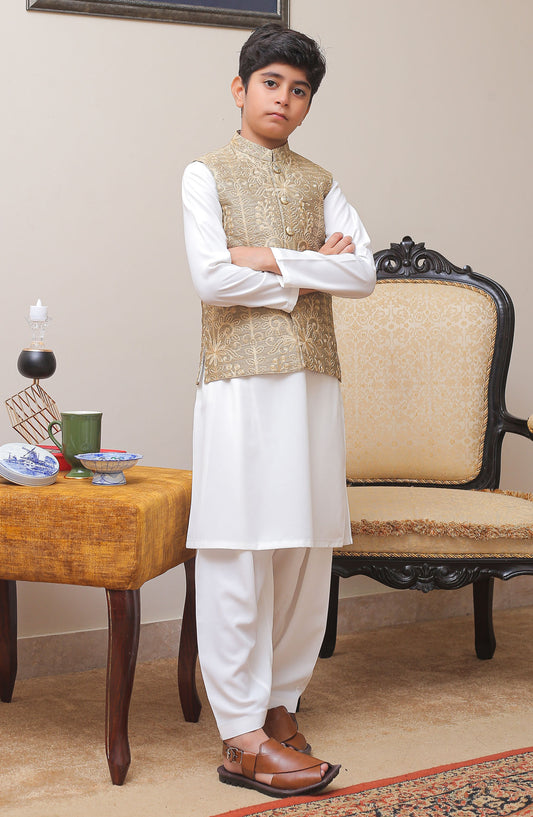 Real Image Kids Stitched Raw Silk Waist Coat OKW-004 Smart Fit