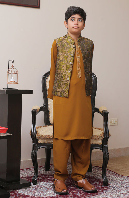 Real Image Kids Stitched Jamawar Waist Coat RL25KWC OKW-006 Smart Fit