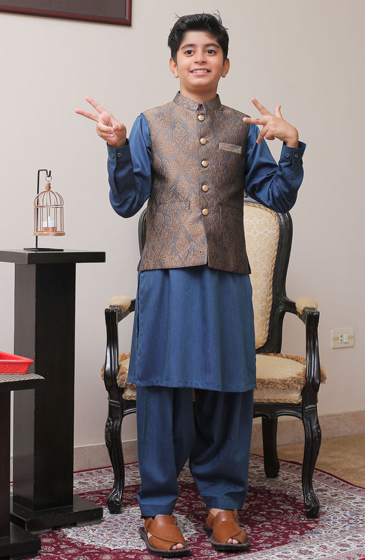 Real Image Kids Stitched Jamawar Waist Coat RL25KWC OKW-007 Smart Fit