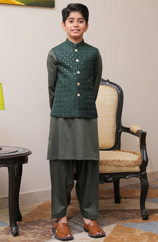 Real Image Kids Stitched Raw Silk Waist Coat RL25KWC OKW-009 Smart Fit